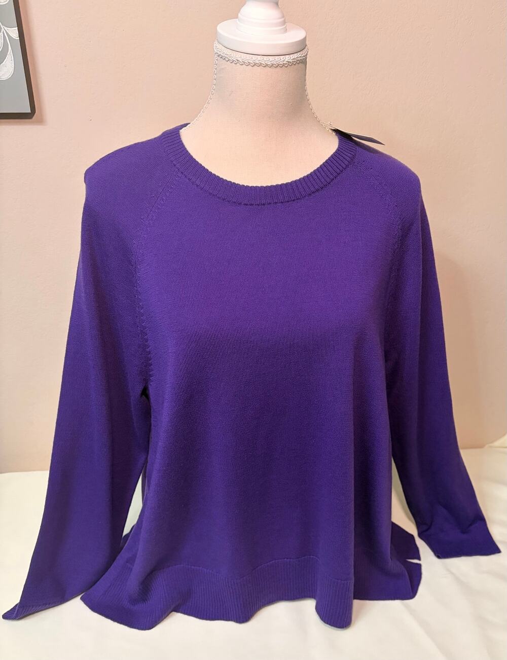 NWT Eileen Fisher Signature Merino Jersey Boxy Sweater S/P Purple